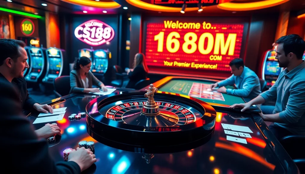 Experience the thrill at C168 COM casino with vibrant tables, poker chips, and excited players in action.